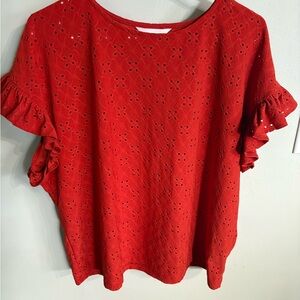 LC Lauren Conrad dark orange Eyelet Blouse with Ruffled Sleeves